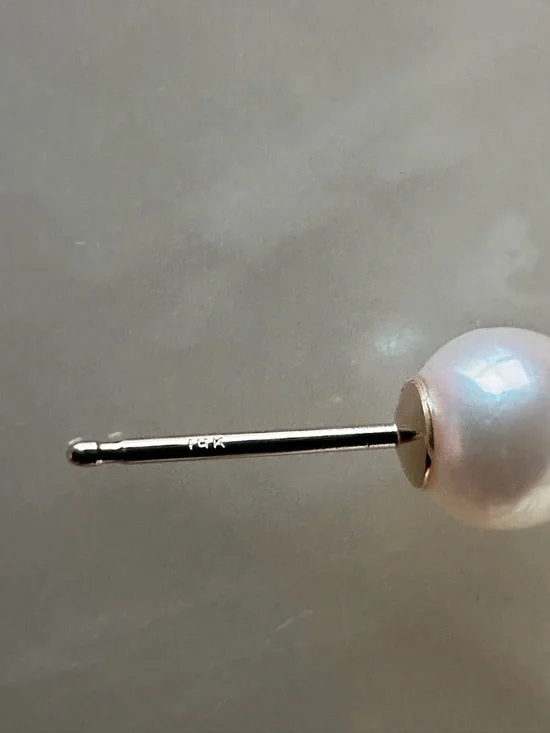 14k Solid Gold White Pearl Stud Earrings - Picture 8 of 14